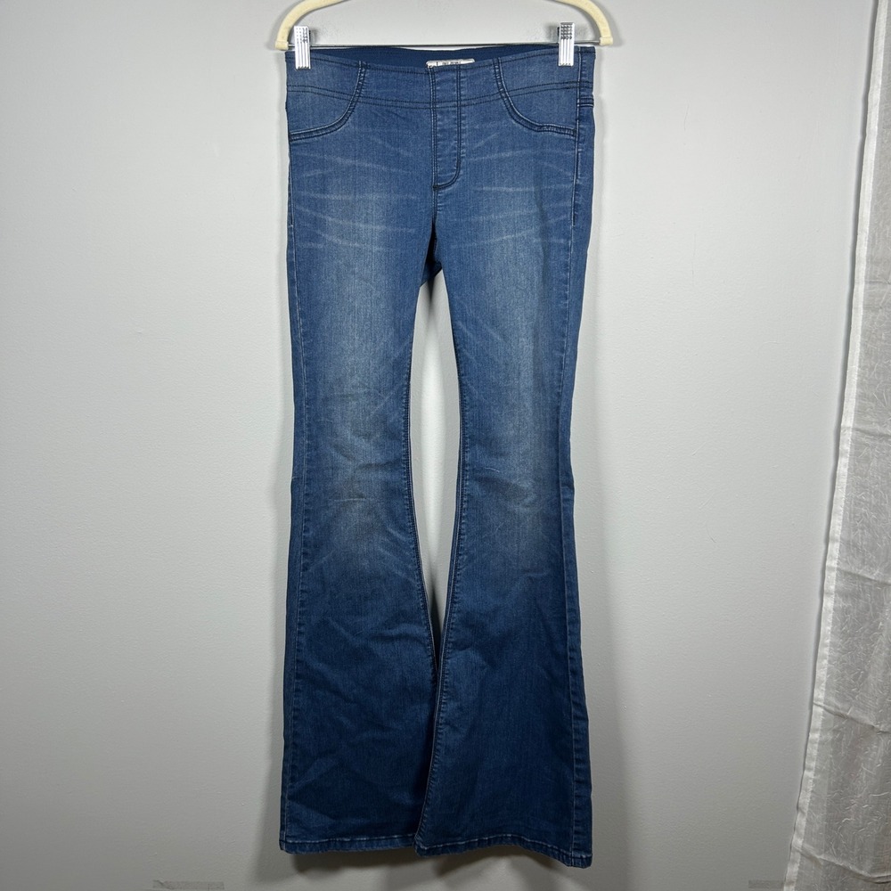 Free People Flare Jeans Women's 27 Blue Pull On Bell Bottom Boho Retro Festival